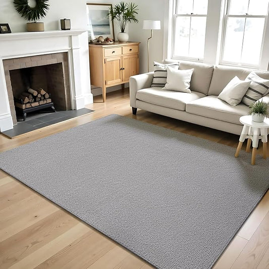 Carvapet 6x9ft Gray Jute Area Rug 9 x 6 Modern Solid Boho Rug with Rubber Backing, Foldable Non Slip Washable Carpet for Living Room Bedroom Home Decor
