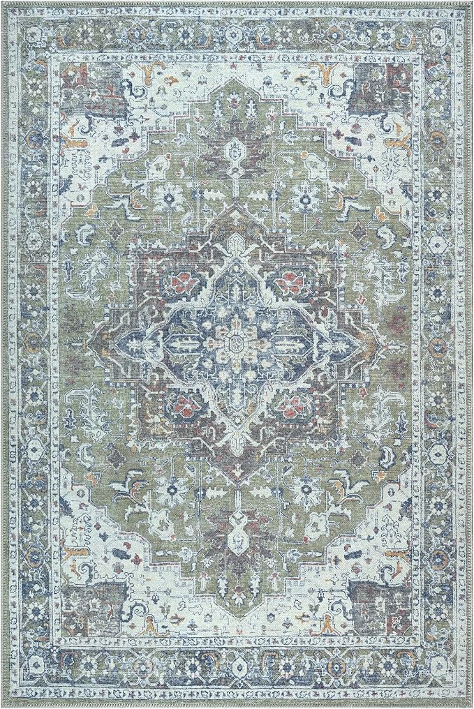Bloom Rugs Washable Non-Slip 3' x 5' Rug - Green/Blue Traditional Medallion Area Rug for Living Room, Bedroom, Dining Room, and Kitchen - Exact Size: 3' x 5'