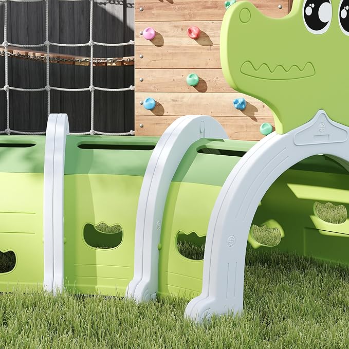 Qaba Crocodile Tunnel, Toddler Tunnel for Kids Crawl and Climb Through, Kids' Play Structure Indoor Outdoor, 6 Sections, Green