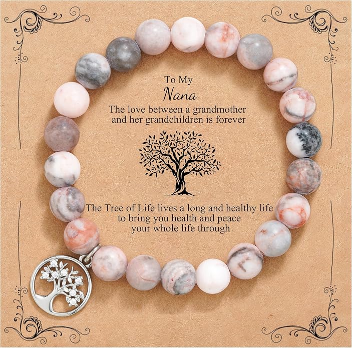 QWNHONEY Mothers Day Gift for Grandma Mom Mother in Law Sister in Law Bonus mom Granny Nana Valentine's Day Birthday Anniversary Pink Red Natural Stone Tree of Life Bracelet