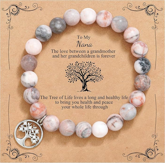 QWNHONEY Mothers Day Gift for Grandma Mom Mother in Law Sister in Law Bonus mom Granny Nana Valentine's Day Birthday Anniversary Pink Red Natural Stone Tree of Life Bracelet
