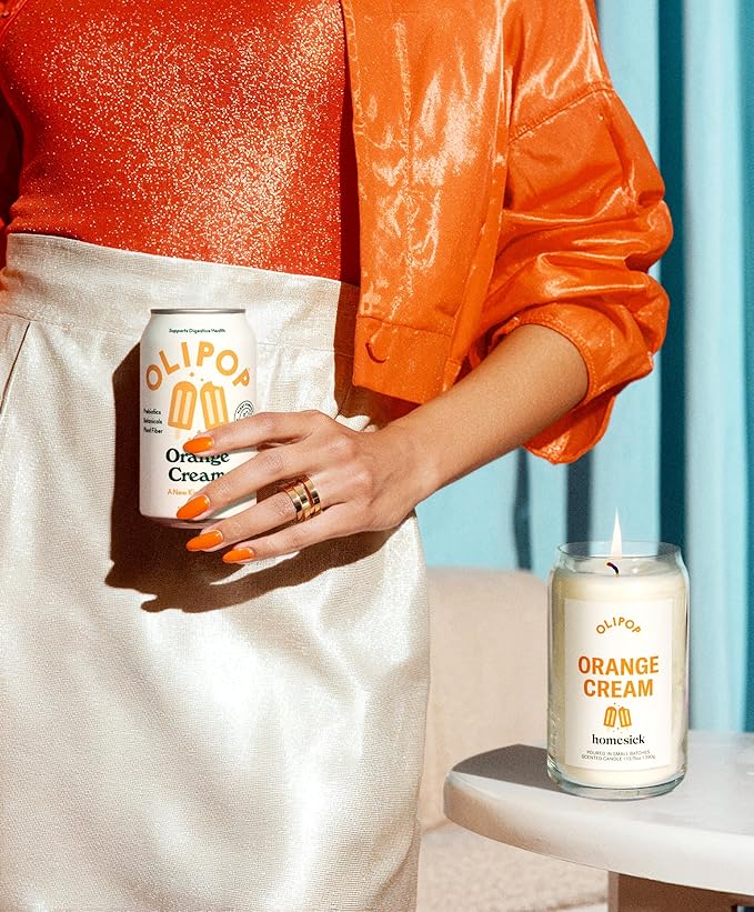 Homesick – Olipop Orange Cream Scented Candle – Premium 13.75 oz Soy Wax Candle in Glass Jar with Cotton Wick, 60–80 Hour Burn, Nostalgic Citrus Vanilla Scent, Wedding & Engagement Gifts for Couples