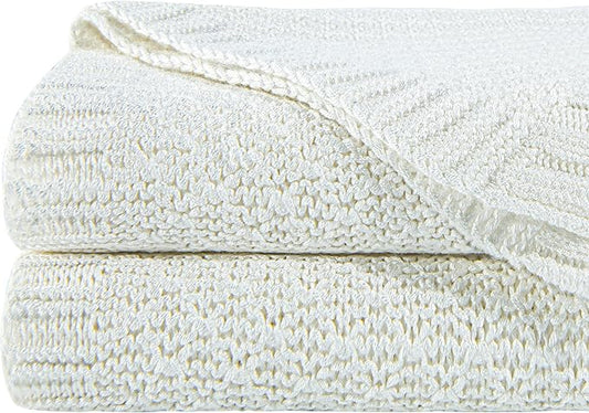 NTBAY Cable Knit Cooling Bed Blanket, Soft and Breathable Oversized Twin Bed Blanket 60x80 Inches Made from Rayon Derived from Bamboo for Bedroom, Travel, White