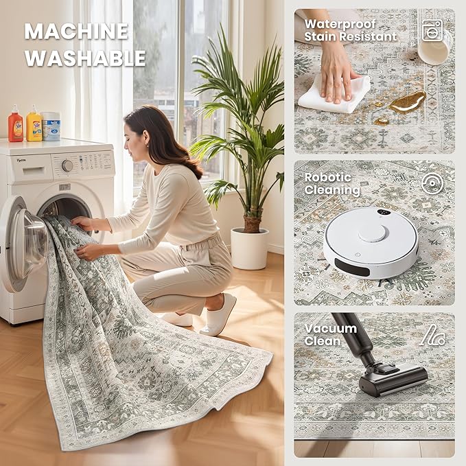 zesthome 6x9 Area Rug, Super Soft Washable Rugs for Living Room, Non-Slip Stain Resistant Vintage Rugs, Ultra-Thin Large Area Rugs (Brown/Grey,6'x9')