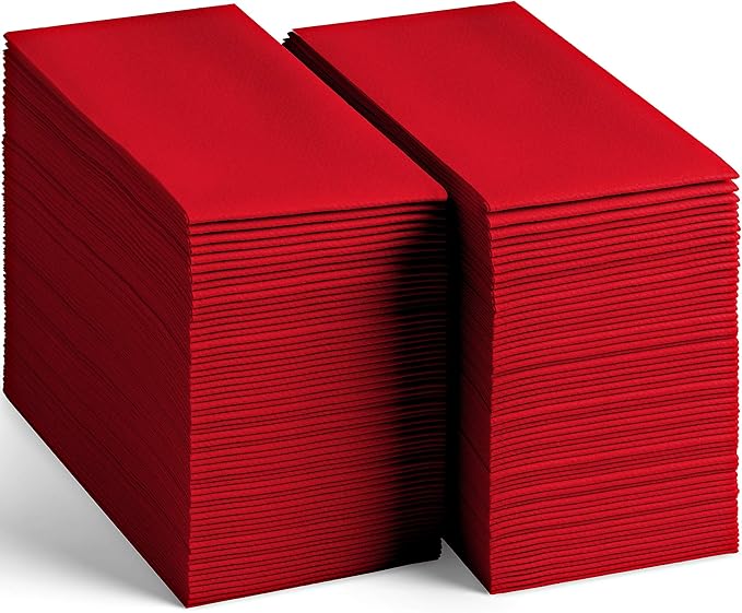 Linen-Feel Colored Paper Napkins - Decortive Cloth-Like Red Dinner Napkins - Soft And Absorbent. For Kitchen, Party, Wedding, Bathroom Or Any Occasion. (Pack of 100)