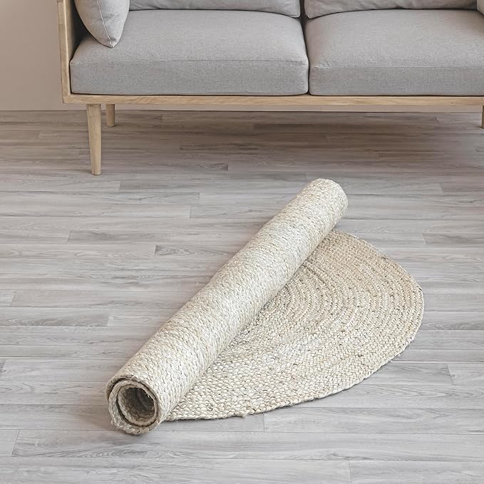 HOMEMONDE Oval Jute Area Rug - 5x8 ft - Off White Hand Woven Natural Fiber - Farmhouse Rustic Rugs for Living Room, Bedroom, Dining Room, Hallway, Office
