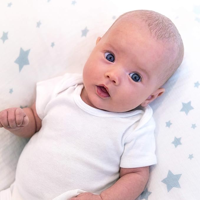 Newton Baby Organic Fitted Crib Sheets (2-Pack) - Ultra Breathable and Soft, 100% Organic Muslin Cotton, Stardust in Moonstone Mist & Solid White, Fits Standard Cribs