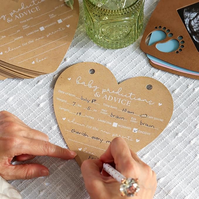 Heart Shaped Baby Shower Prediction Card Book Keepsake, By Kate Aspen Advice Cards, Best Wishes, Baby Shower Decoration, Gender Neutral Baby Shower Game & Party Activity