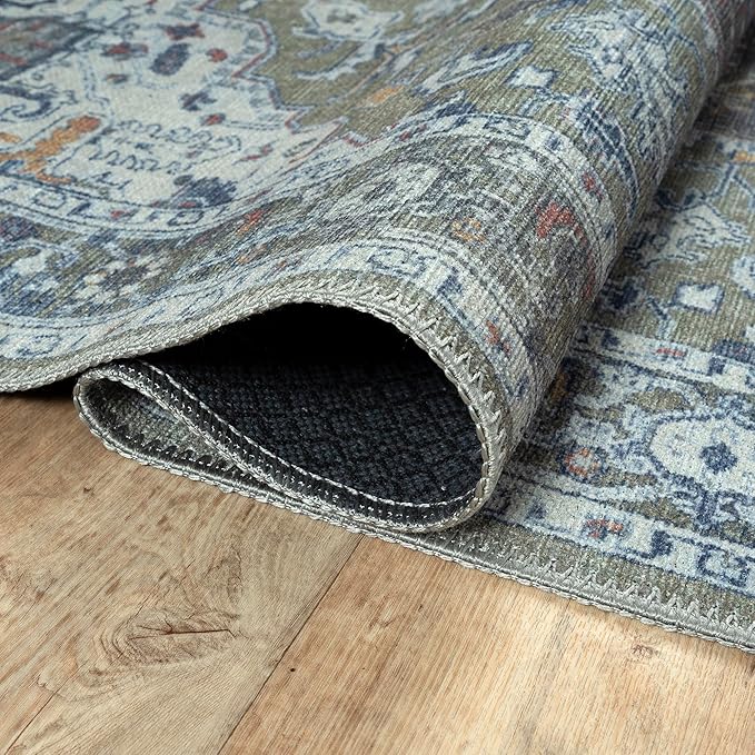 Bloom Rugs Washable Non-Slip 9' x 12' Rug - Green/Blue Traditional Medallion Area Rug for Living Room, Bedroom, Dining Room, and Kitchen - Exact Size: 9' x 12'