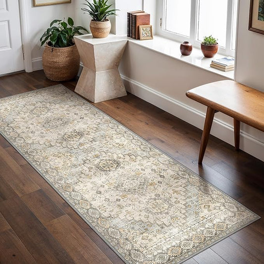 GENIMO Runner Rug 2x5 Non Slip Machine Washable Vintage Hallway Runner Rug, Low Pile Lightweight Rugs for Entryway, Hallway, Kitchen and Corridor, Antique Taupe