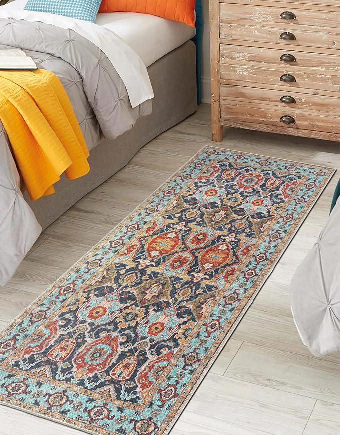 Keen Home Design 2x12 Rug - Machine Washable Runner Rug with Non-Slip Backing, Ideal for Hallway, Entryway, Kitchen, Laundry Room - Vintage, Easy Clean, Durable, Low Pile - (2'6" x 12')