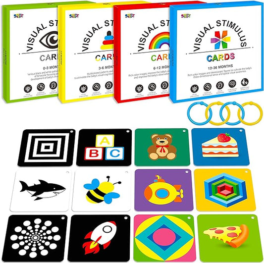 100 PCS 200 Page Black White Colorful 3D Visual Stimulation Baby Flashcard for Newborn Baby Infant Gift (, 5.5” X 5.5”)