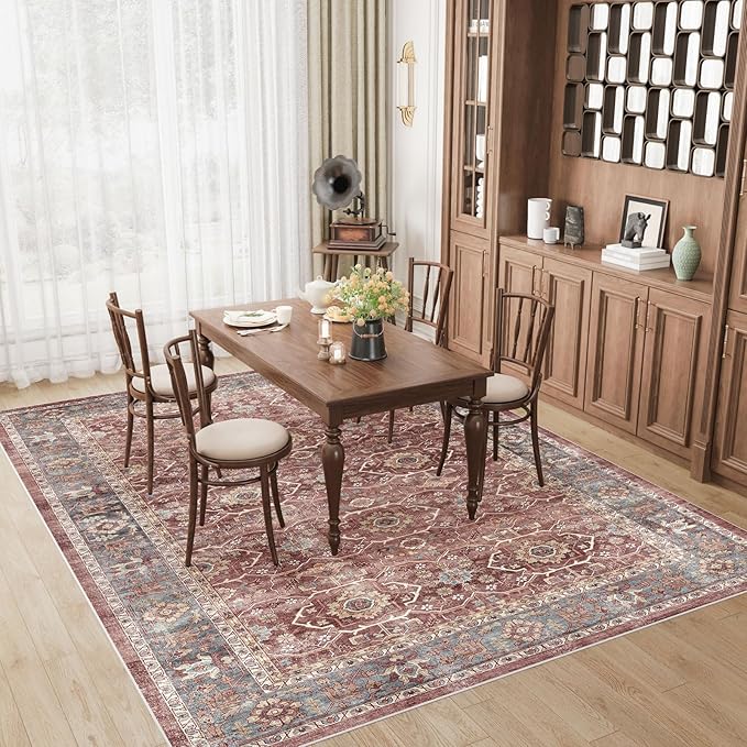 Dripex Washable Area Rug 6x9 Living Room Rug Stain & Water Resistant Foldable Thin Vintage Rugs Bedroom Rug Floor Carpet for Dining Room Kitchen Bathroom Farmhouse Office