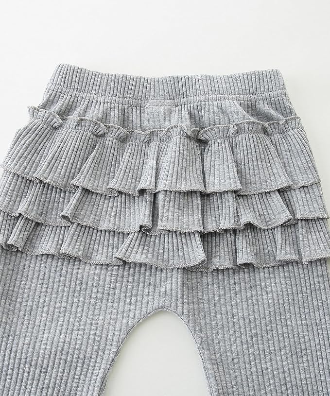 Fullfamous Baby Girl's 3pc Rib Frill Long Sleeve Romper and Pant Set