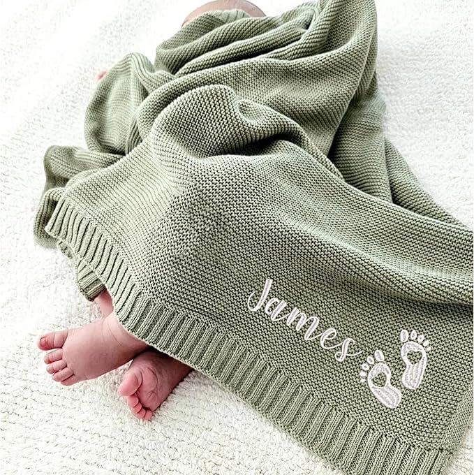 Personalized Name Baby Blanket, Embroidered Name Baby Blanket, Soft Breathable Cotton Knit Blankets, Newborn Babys Gift, New Mom Gifts, Newborn Babys Girl & Boy Gift, Birthday Shower Gifts