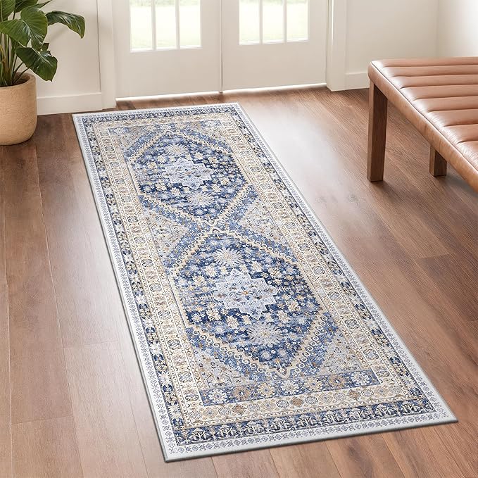 zesthome 2x6 Runner Rug for Hallways, Machine Washable Rug, Non Slip Vintage Low Pile Runners, Stain Resistant Runners for Entryway, Kitchen, Bathroom, Laundry Room, Corridor