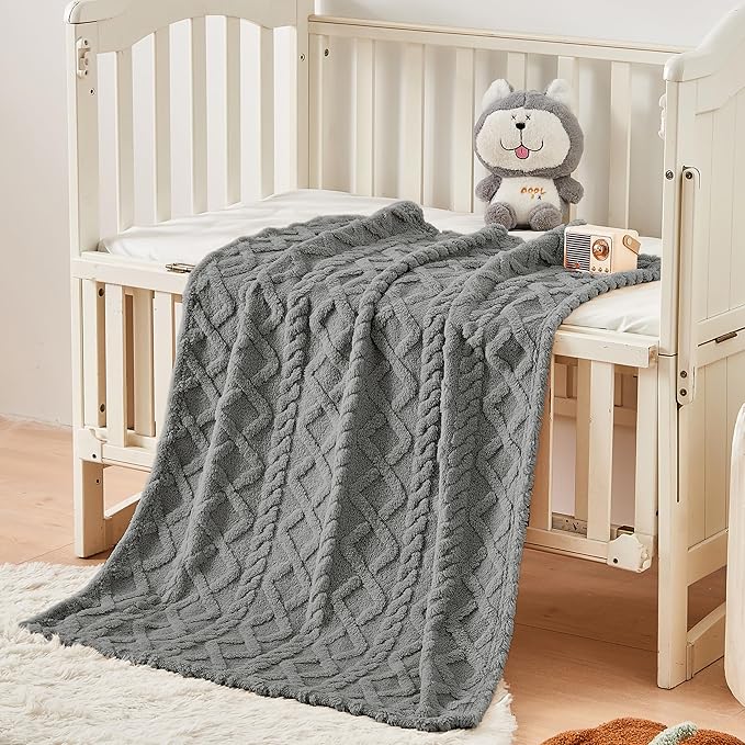 Sherpa Fleece Baby Blanket, Ultra Soft Fluffy Premium Baby Blankets for Boys Girls, Cozy Infant Toddler Newborn Receiving Blankets for Crib Stroller 30”×40” (Grey)