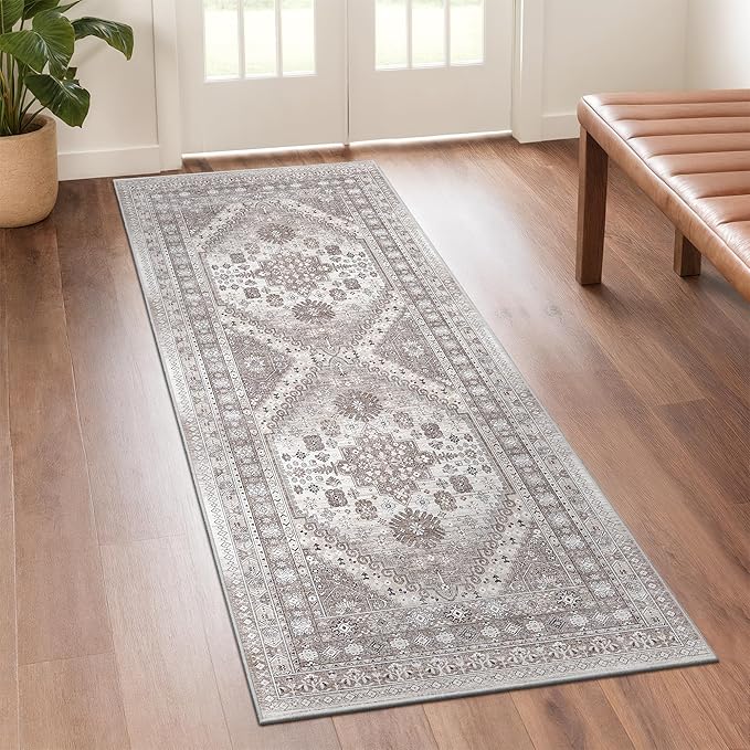 zesthome Runner Rug 2x5 - Stain Resistant Machine Washable Rug, Non Slip Vintage Hallway Runner Rugs, Low Pile Lightweight Runners for Kitchen, Entryway and Corridor