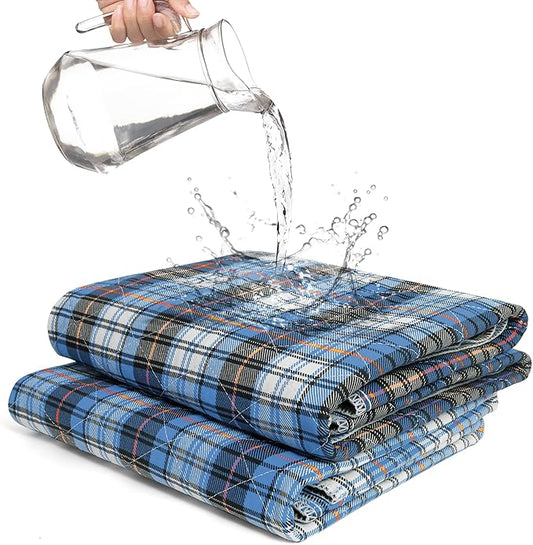 Bed Pads Washable Waterproof, Incontinence Bed Pads for Women and Men, Reusable Waterproof Mattress Protector, Non-Slip, 36" x 34", Blue Plaid, 2 Pack