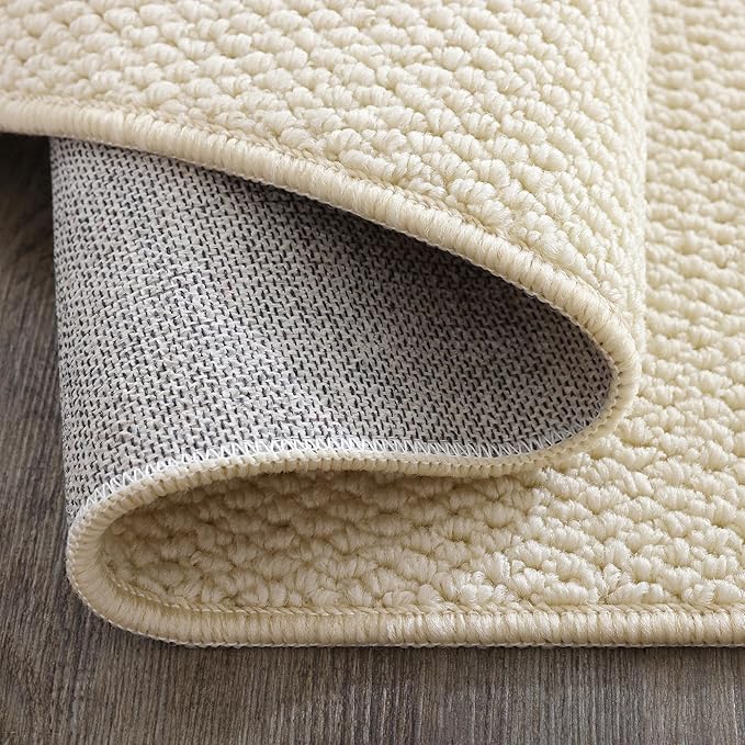 Carvapet 5x7 Solid Rugs for Living Room Bedroom, Washable Off-White Low Pile Jute Carpet with Rubber Backing, Foldable, Non Slip Thin Area Rug