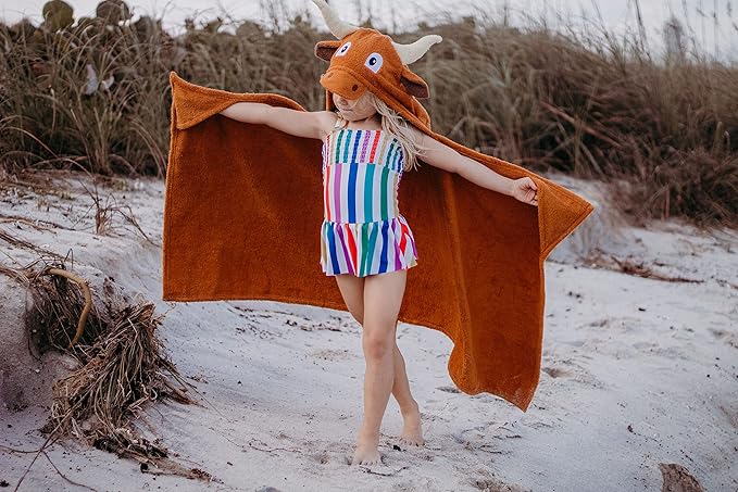 Hooded Baby Towel for Kids 2-8 | Large 100% Cotton Baby Towel for Girls or Boys | Unisex Cute Texas Longhorn Bath Towels for Babies and Toddlers