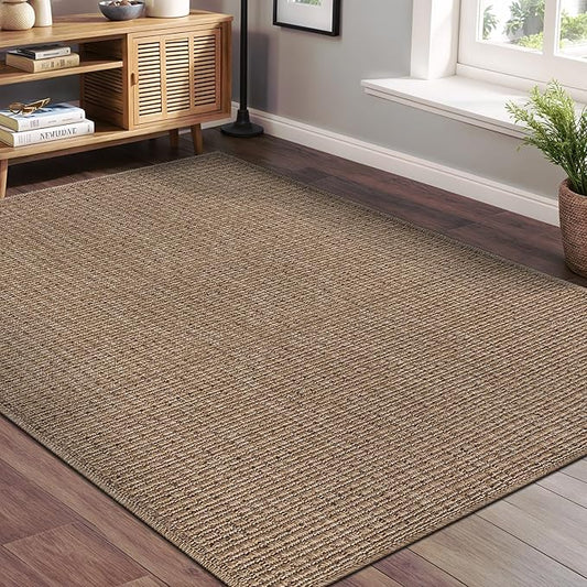 Beverly Rug Easy Jute Natural Rug 4x6 Solid Washable Durable Outdoor Indoor Area Rugs for Living Dining Room Patio Office Stain Resistant Non Shedding Casual Indoor Outside Carpet (4 x 6 Natural)