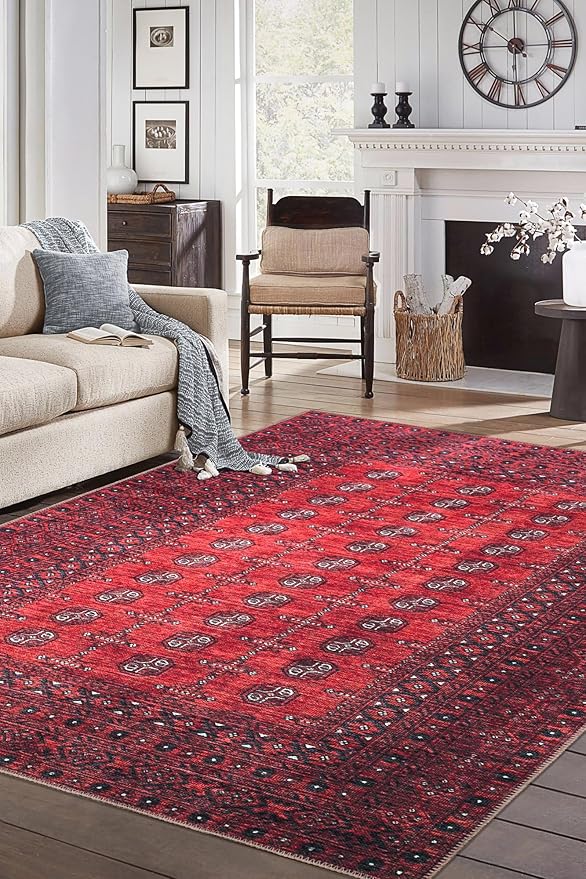 Keen Home Design 6x9 Rug - Machine Washable Area Rug with Non-Slip Backing, Ideal for Living Room, Dining Room, Bedroom - Vintage, Easy Clean, Durable, Low Pile Rug - (6' x 9')