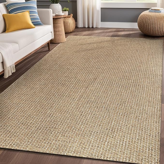 Easy Jute Rugs 9x12 Natural Color Living Room Indoor Outdoor Area Rug for Farmhouse Patio and Kitchen Rug High Traffic Washable Easy to Clean Solid Boho Woven Design Outside Carpet (9 x 12)