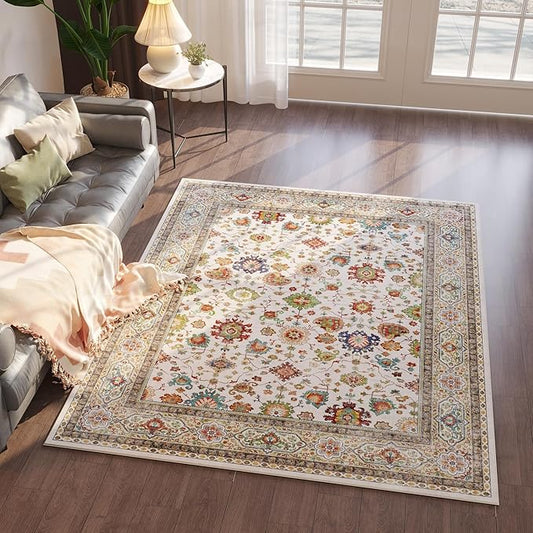 Area Rug 4x6 Rug Washable Boho Rugs Non Slip Low Pile Small Carpet for Bedroom, Bedside, Kids Room, Office, Dining Room (Colorful)