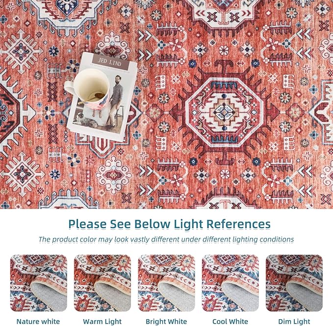 Dripex Vintage Washable Area Rug - 5x8 Distressed Rugs for Living Room Bedroom Oriental Medallion Floral Print Carpet Low-Pile Indoor Soft Non-Slip Accent Rug Farmhouse Office Home Decor