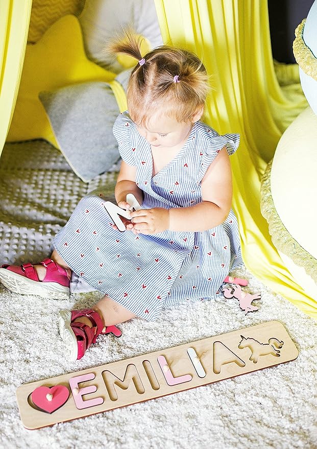 Personalized Wooden Name Puzzle Baby Name Puzzle Customized Educational Toys for Toddler Sensory Toys 1st birthday Girl Gifts Custom Name Puzzle for Kids Personalized Baby
