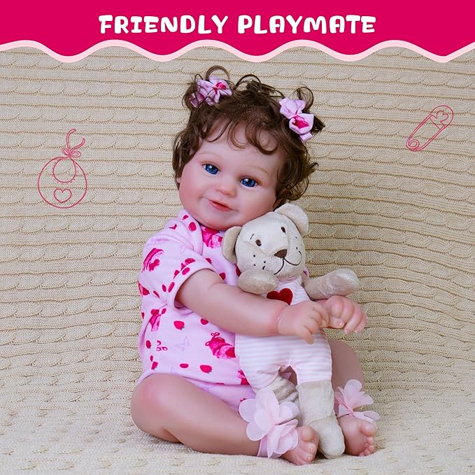 Lifelike Reborn Baby Dolls Girl, 20-Inch Realistic Baby Doll with Hair Baby Doll That Looks Real Cloth Body Newborn Girl with Complete Accessories for Kids 3+, Lovely& Pretty Girls