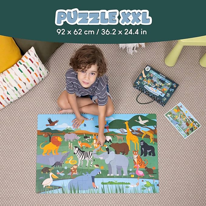 Giant Floor Puzzles for Kids 48 Pieces - BONNYCO | Jungle Animals Jumbo Floor Puzzle | Safari Large Piece Jigsaw Ages 2 3 4 5 6 7 8 | Educational Kids Toys, Gifts for Boys and Girls Birthday Christmas
