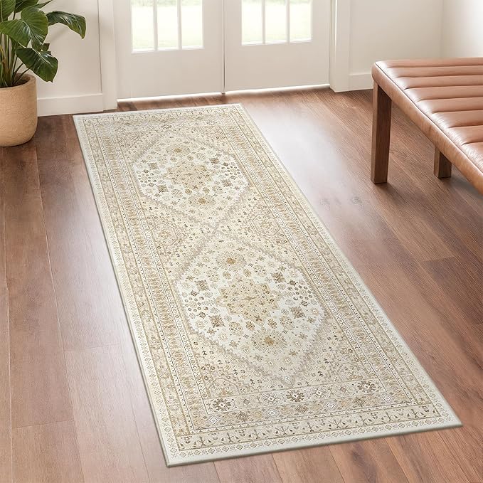 zesthome 2x6 Runner Rug for Hallways, Machine Washable Rug, Non Slip Vintage Low Pile Runners, Stain Resistant Runners for Entryway, Kitchen, Bathroom, Laundry Room, Corridor