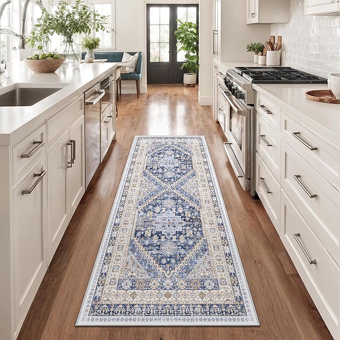 zesthome Runner Rug 2x5 - Stain Resistant Machine Washable Rug, Non Slip Vintage Hallway Runner Rugs, Low Pile Lightweight Runners for Kitchen, Entryway and Corridor