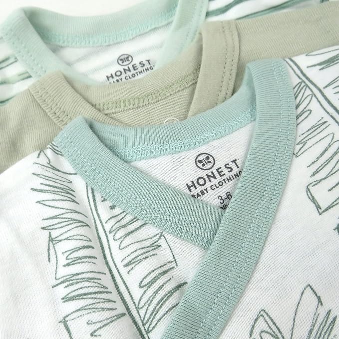 HonestBaby unisex-baby 3-pack Long Sleeve Side-snap Kimono Bodysuits Organic Cotton for Infant Baby Boys, Girls, Unisex