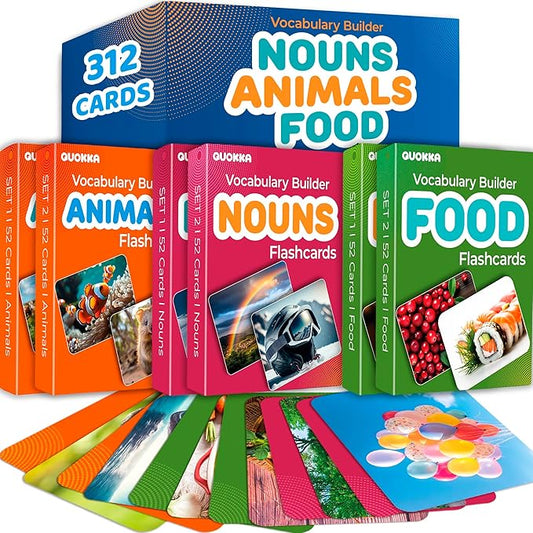 QUOKKA 312 Noun Flash Cards Set – Kids and Adults Vocabulary Builder for ABA Therapy, Early Childhood Education, and ESL Teaching – Picture Cards for Speech Therapy and Vocabulary Building Activities