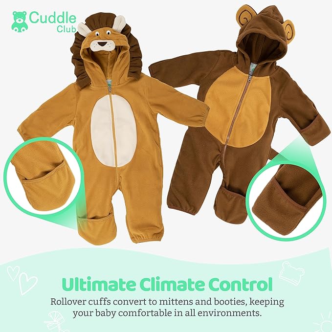 Cuddle Club Fleece Baby Bunting Bodysuit with Hood, Convertible Mittens & Booties, Car Seat Friendly, Soft & Warm, Easy Zip