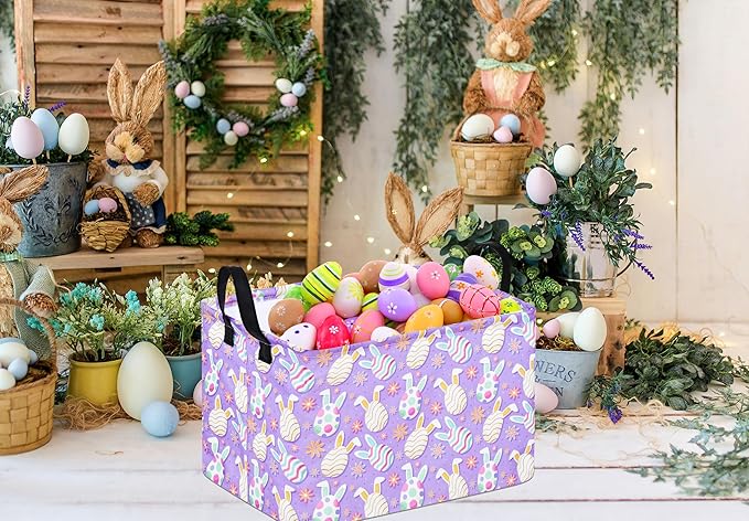 Easter Gift Basket Eggs Storage Basket Kids Toys Storage Basket Organizer Box Clothes Laundry Hamper Bunny Nursery Basket with Handles