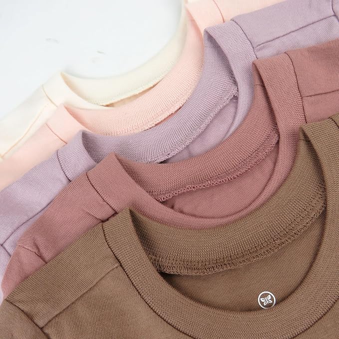 HonestBaby 5-Pack Long Sleeve T Shirts 100% Organic Cotton for Toddler, Little Kids Boys, Girls