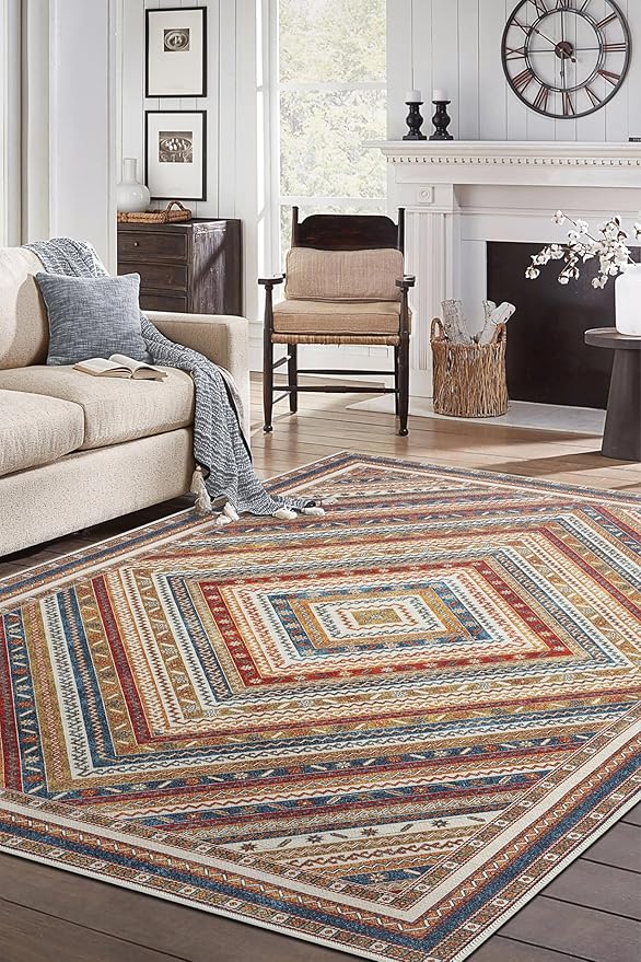 Keen Home Design 4x6 Rug - Machine Washable Area Rug with Non-Slip Backing, Ideal for Living Room, Dining Room, Bedroom - Vintage, Easy Clean, Durable, Low Pile Rug - (4' x 6')