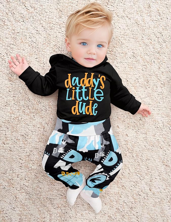 Fommy Newborn Baby Boy Clothes Plaid Letter Print Long Sleeve Hoodies + Long Pants 2PCS Fall Winter Outfits Set