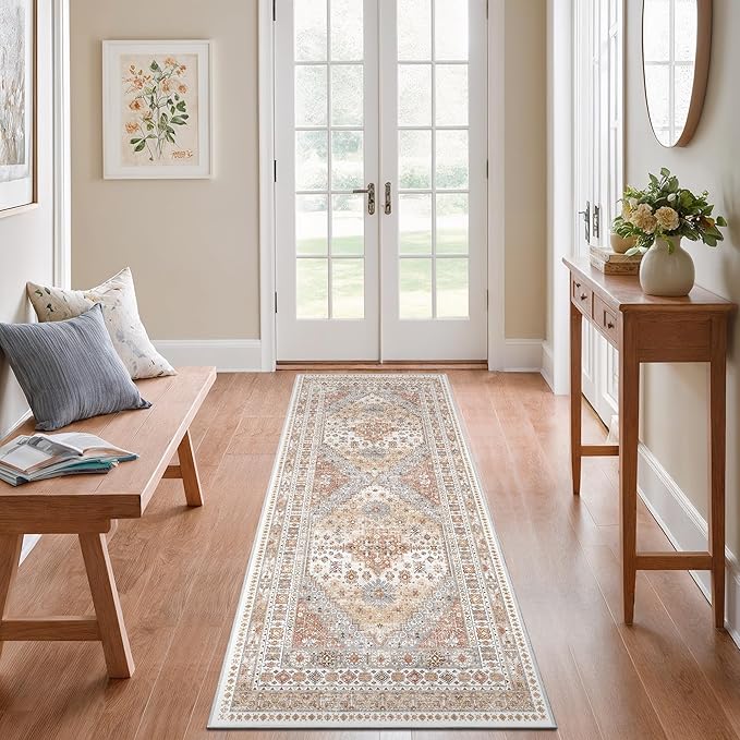zesthome 2x6 Runner Rug for Hallways, Machine Washable Rug, Non Slip Vintage Low Pile Runners, Stain Resistant Runners for Entryway, Kitchen, Bathroom, Laundry Room, Corridor