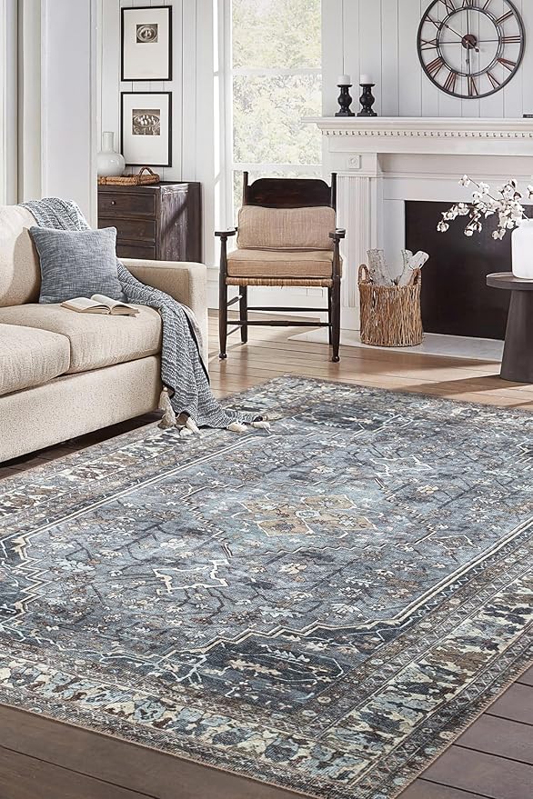 Keen Home Design 8x10 Rug - Machine Washable Area Rug with Non-Slip Backing, Ideal for Living Room, Dining Room, Bedroom - Vintage, Easy Clean, Durable, Low Pile Rug - (8' x 10')