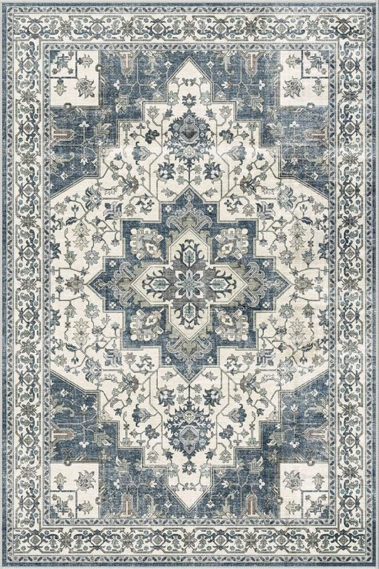 Dripex Vintage Washable Area Rug - 4x6 Distressed Rugs for Living Room Bedroom Oriental Medallion Floral Print Carpet Low-Pile Indoor Soft Non-Slip Accent Rug Farmhouse Office Home Decor