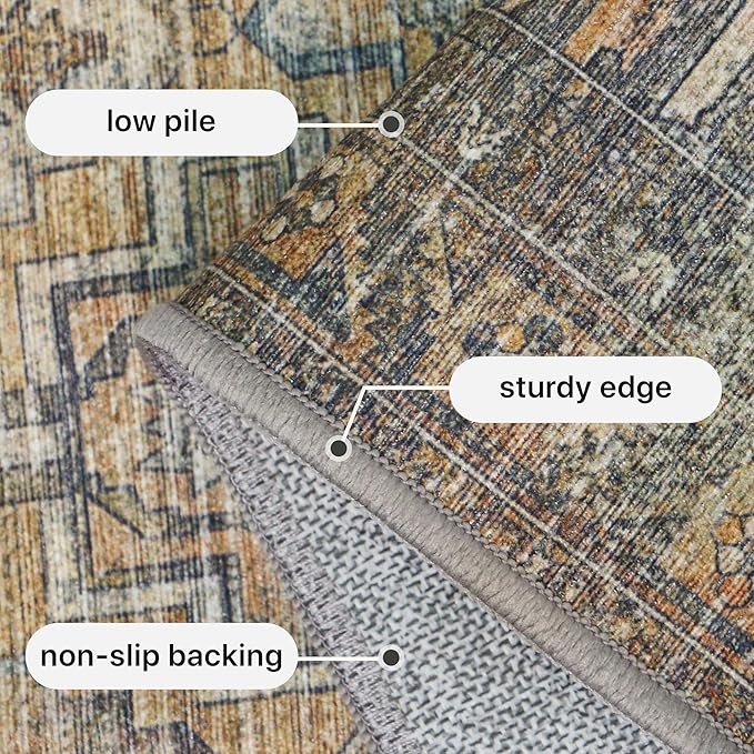 GENIMO 2x12 Runner Rugs for Hallway, Machine Washable Non Slip Vintage Rugs, Low Pile Lightweight Soft Print Rug for enrtyway, Corridor, Home Office, Kitchen, Warm Taupe