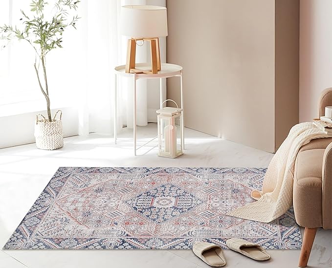 Washable Soft Small Boho Area Rugs,Rags Rug, Printed Carpet Chennile Rugs for Living Room 27x45 inch Beige Grey Multi,Machine Washable Printed Rugs - 30% Cotton, 70% Polyester