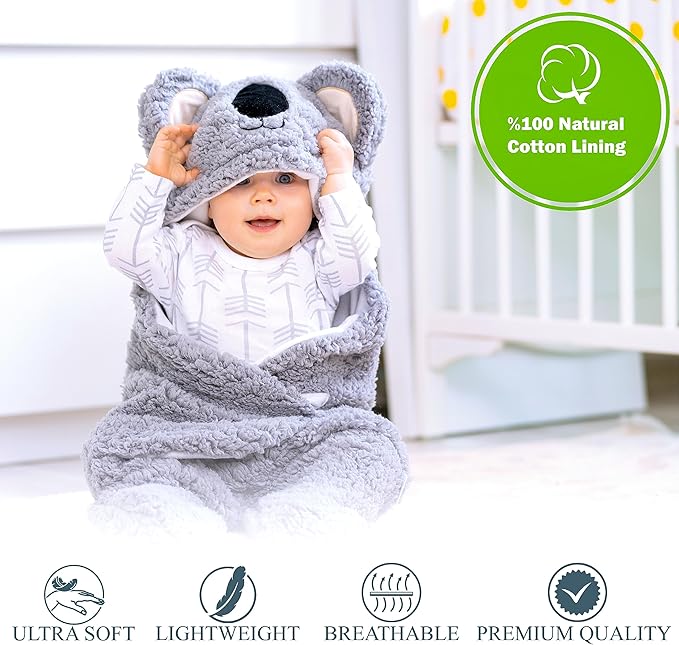 Baby Swaddle Blanket Koala 0-6 Months Cute Organic Ultra Soft Plush Stuff Must Have Infants Girls Boys Clothes Gender Neutral Essentials, Registry Gift Swaddling Wrap Shower