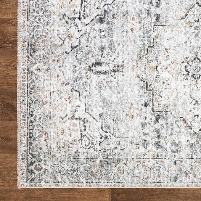 Bloom Rugs Caria Washable Non-Slip 7 ft Runner - Ivory/Gray/Caramel Traditional Runner for Entryway, Hallway, Bathroom, and Kitchen - Exact Size: 2'6" x 7'