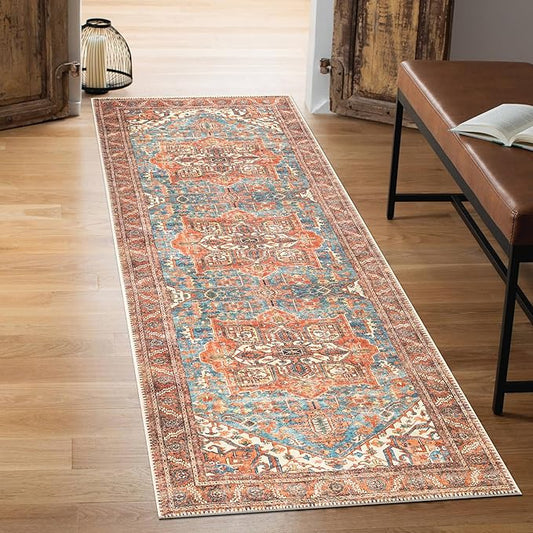 Keen Home Design 2x12 Rug - Machine Washable Runner with Non-Slip Backing, Ideal for Hallway, Entryway, Kitchen, Laundry Room - Vintage, Easy Clean, Durable, Low Pile Rug - (2'6" x 12')